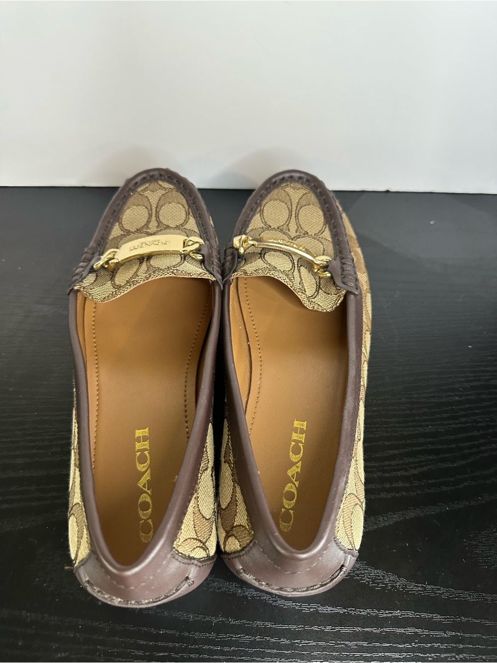 COACH A01918 Signature Olive Jacquard with Leather Gold-Tone Loafers Size 7.5 - Picture 3 of 10